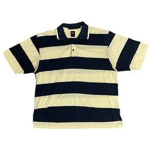 Vintage Nike Tiger Woods Striped Golf Polo Yin Yang Logo Yellow and Navy Size L